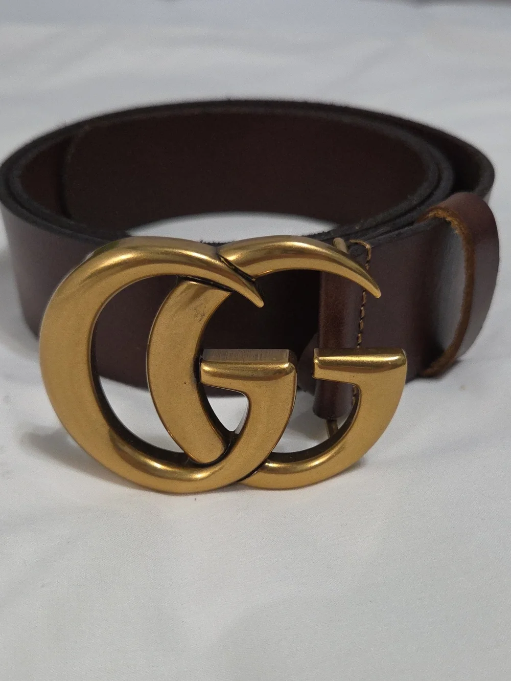 Gucci Brown Leather Belt with Gold Double G Buckle